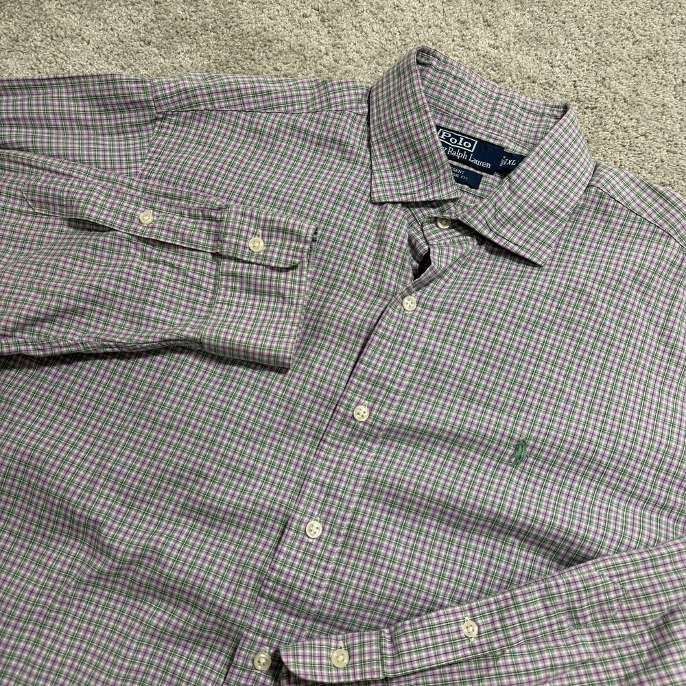 Ralph Lauren Regent Shirt Mens Sz XL Purple Green Plaid Long Sleeve Button Down